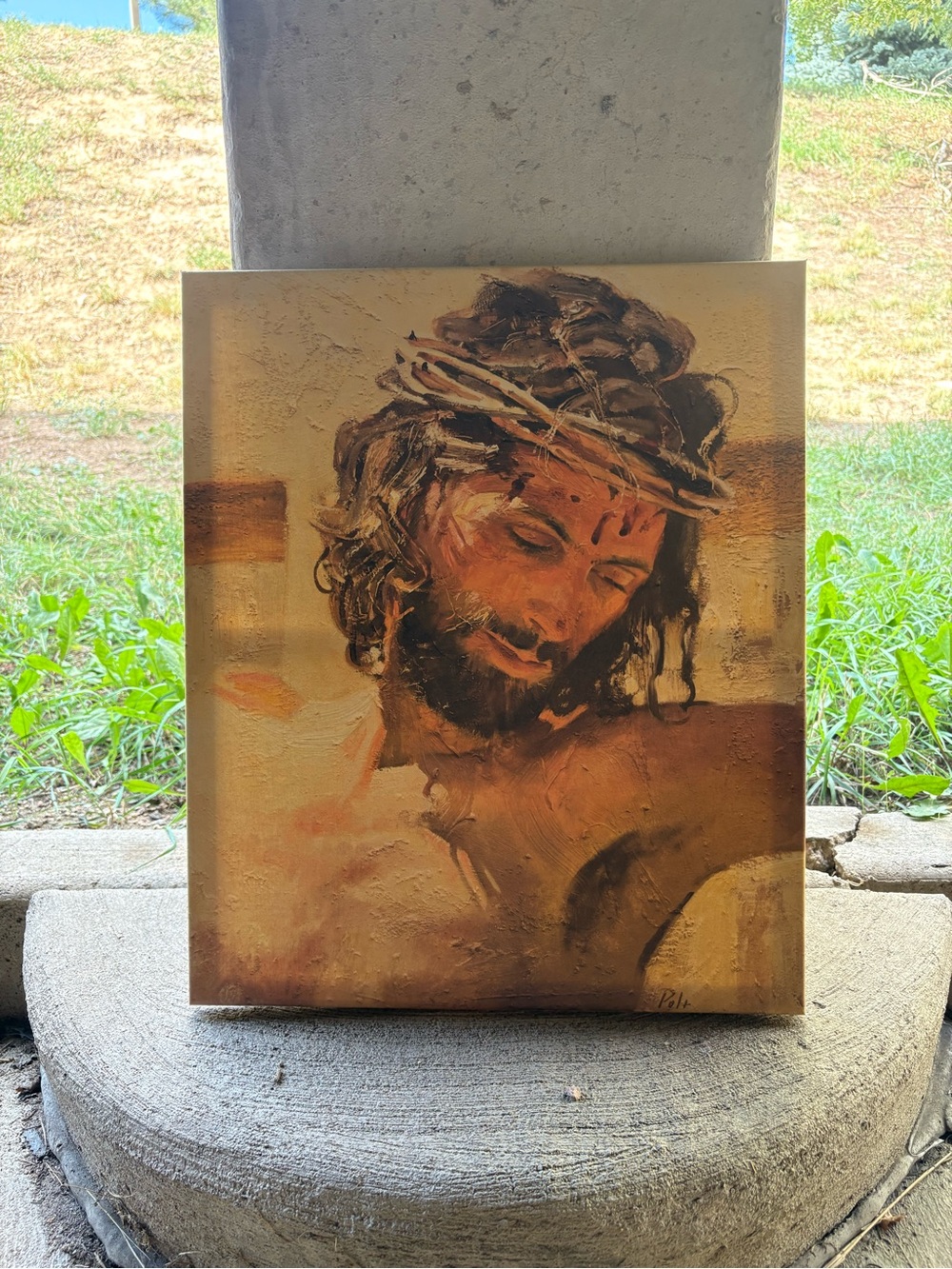 Religious Canvas Art Print in Warm Brown and Gold Tones